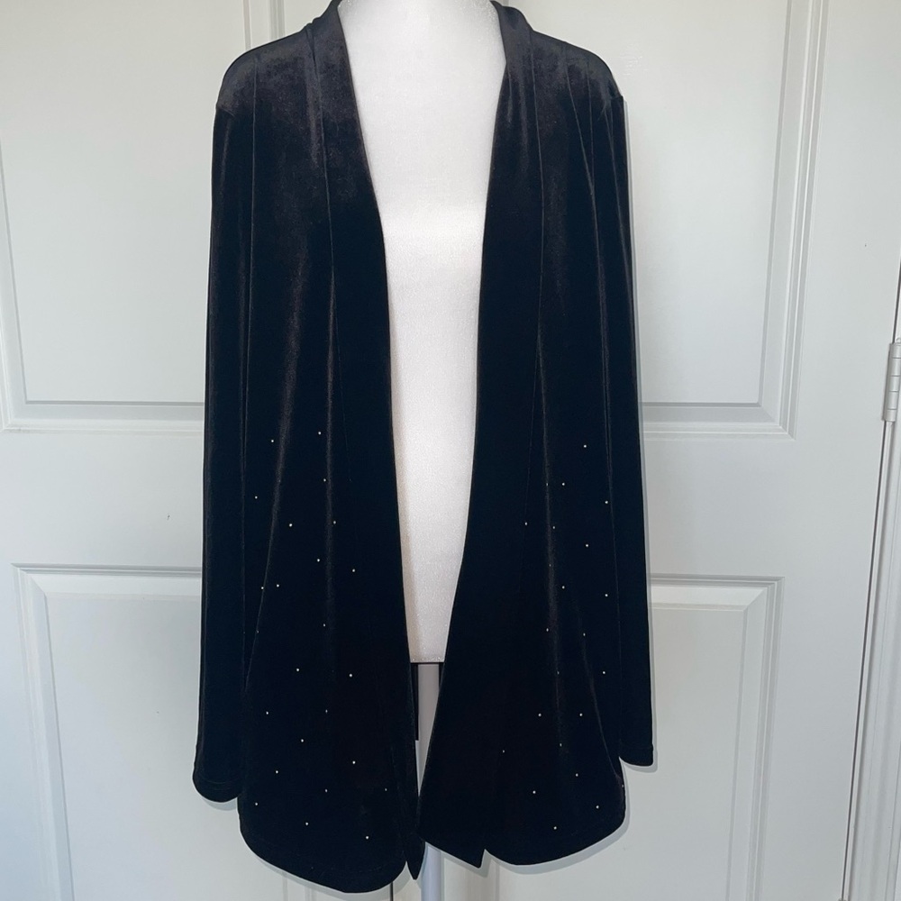Chico's Black Traveler's Collection Studded Velvet Jacket Open Cardigan in Large